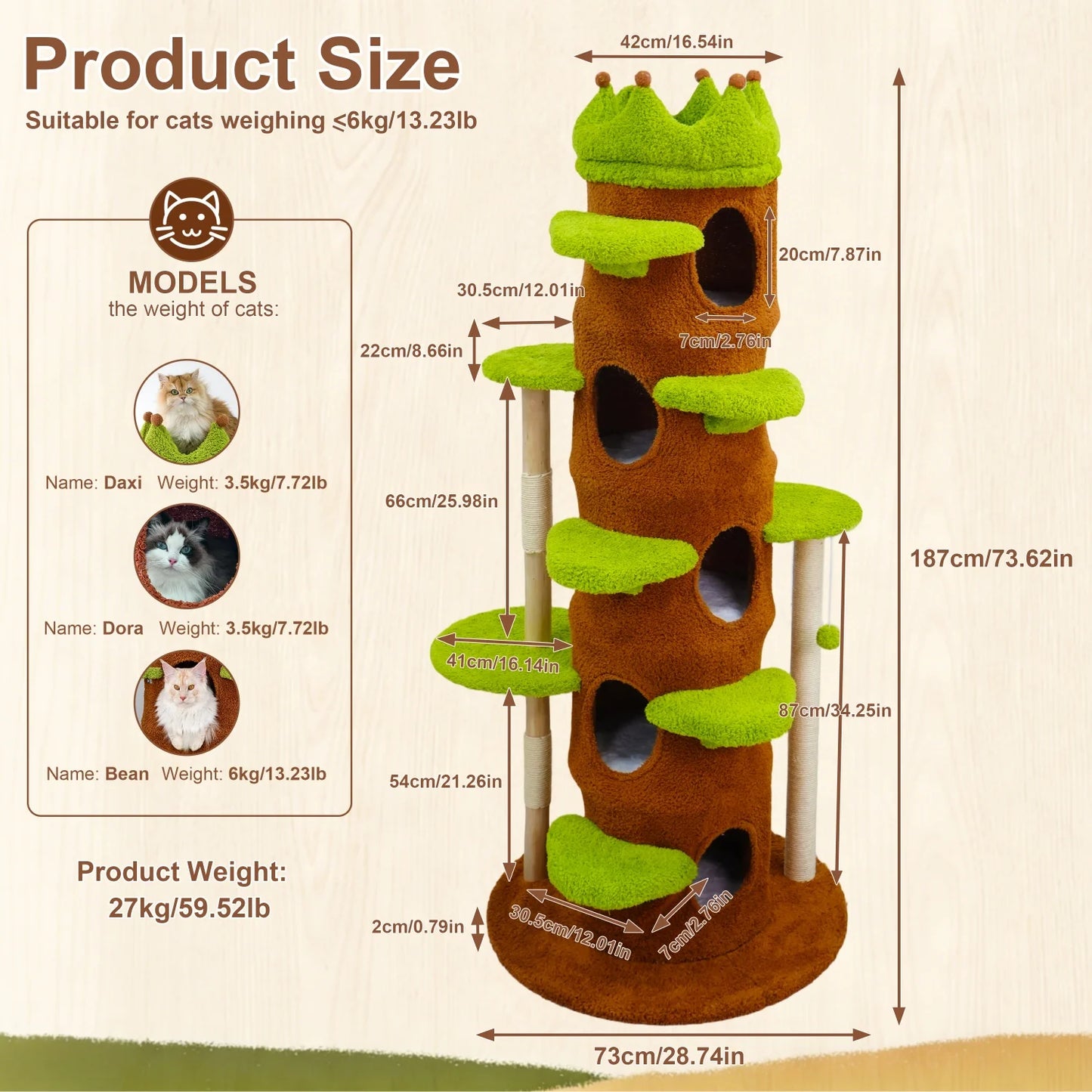 187cm Cat Tree Tower with Condo, Stairs and Perch