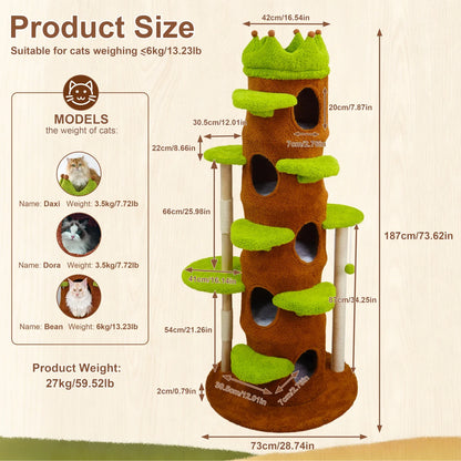 187cm Cat Tree Tower with Condo, Stairs and Perch