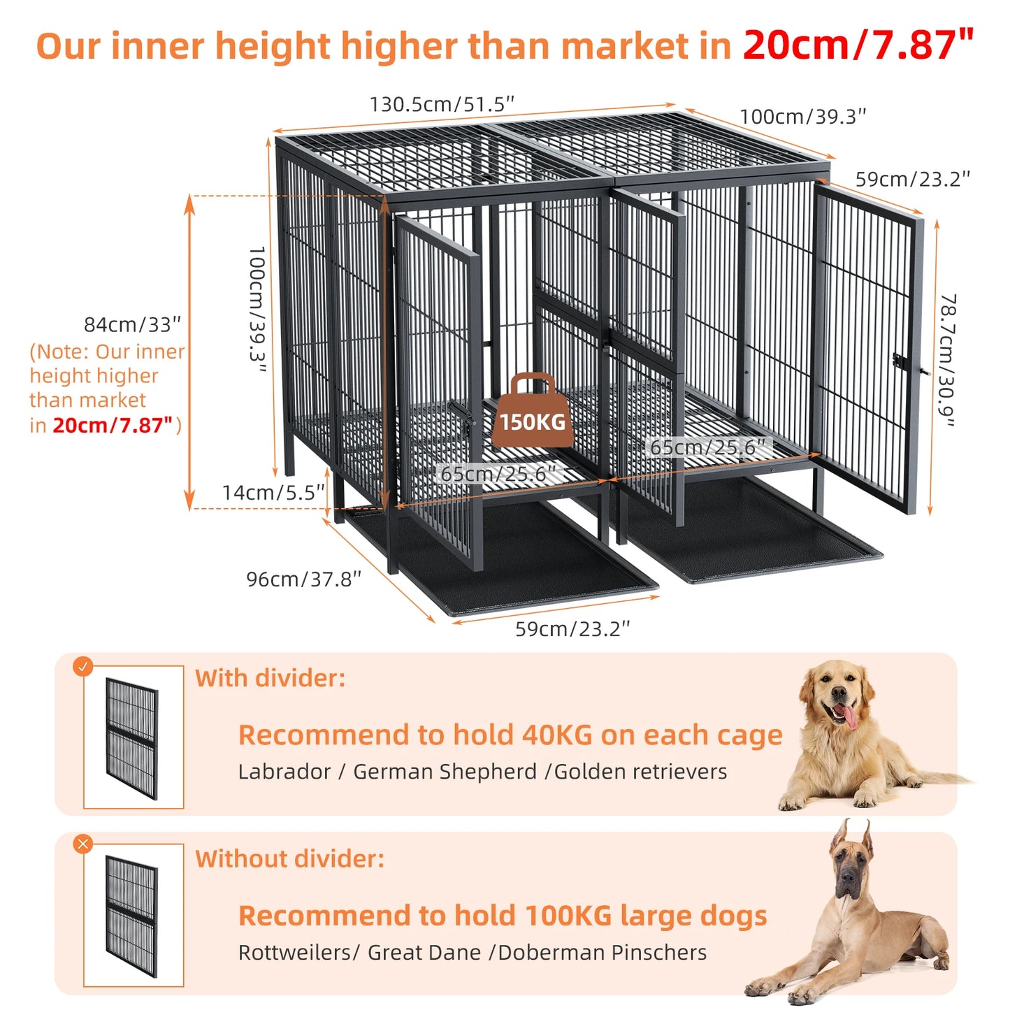 Heavy-Duty Metal Dog Crate with Removable Tray