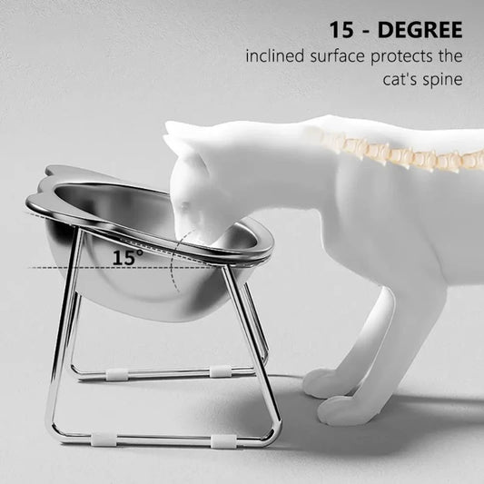 304 Stainless Steel Raised Cat Bowl with Tilted Design