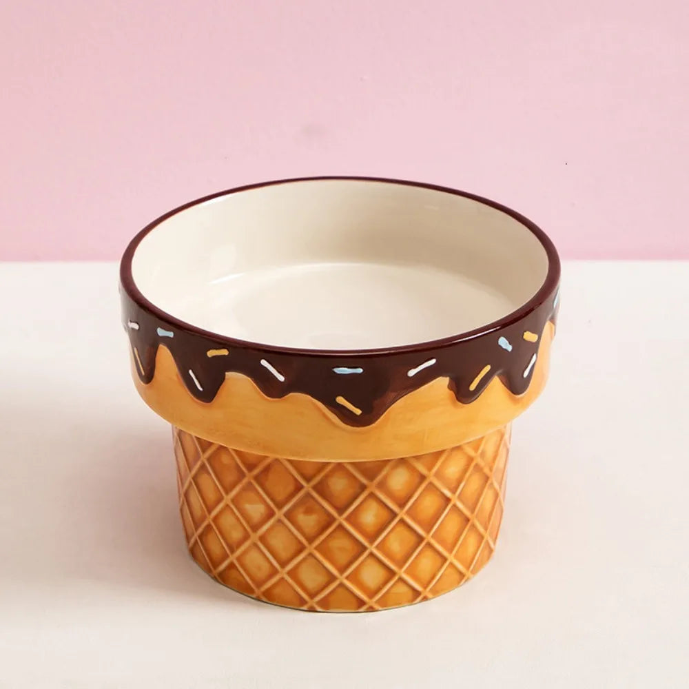 Elevated Ceramic Cat Bowl with Wide Opening