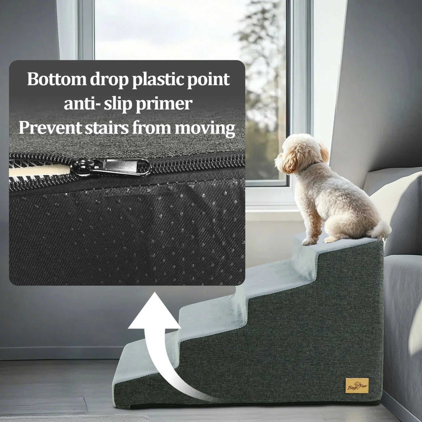 3-Step Dog Stairs with Washable Cover