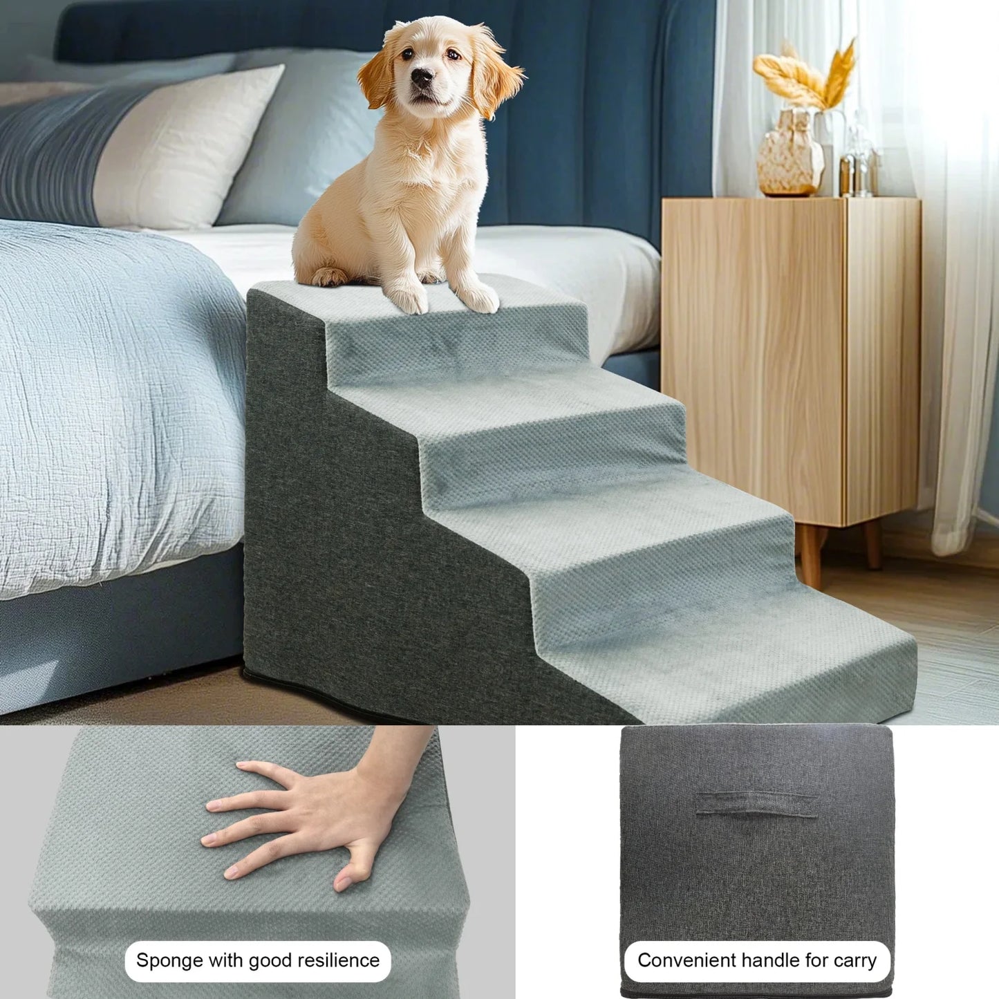 3-Step Dog Stairs with Washable Cover