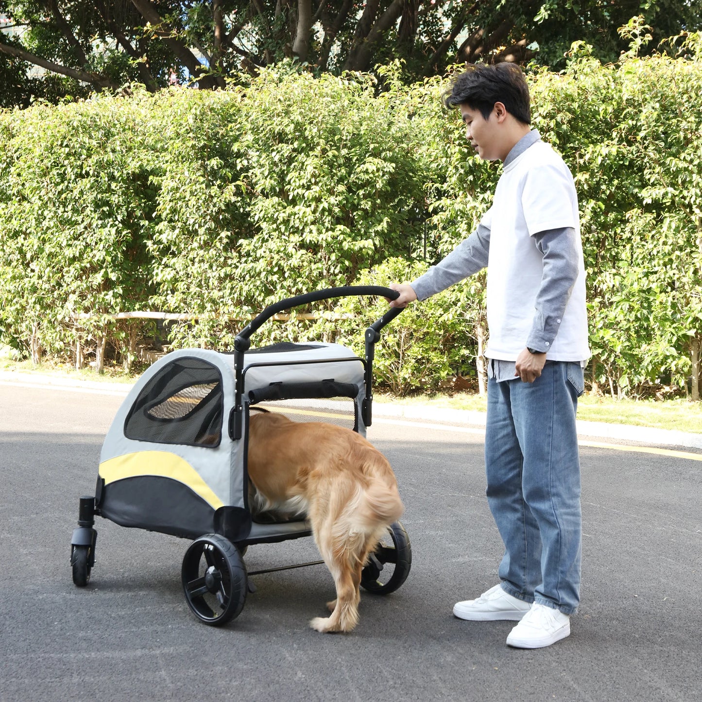 Foldable 4-Wheel Pet Stroller for Large Dogs & Cats