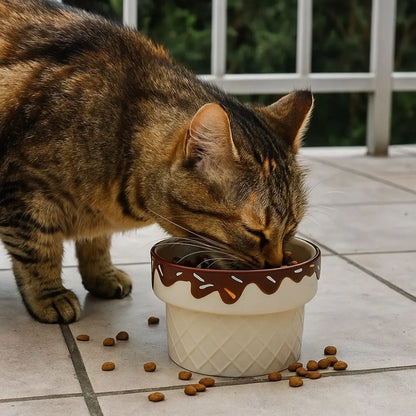Elevated Ceramic Cat Bowl with Wide Opening