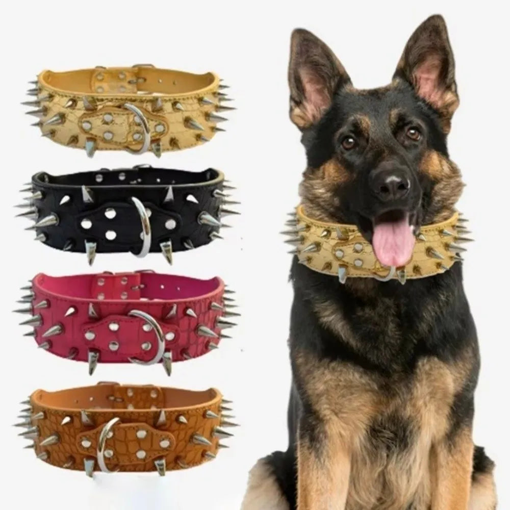 Spiked Dog Collar with Adjustable PU Leather Strap