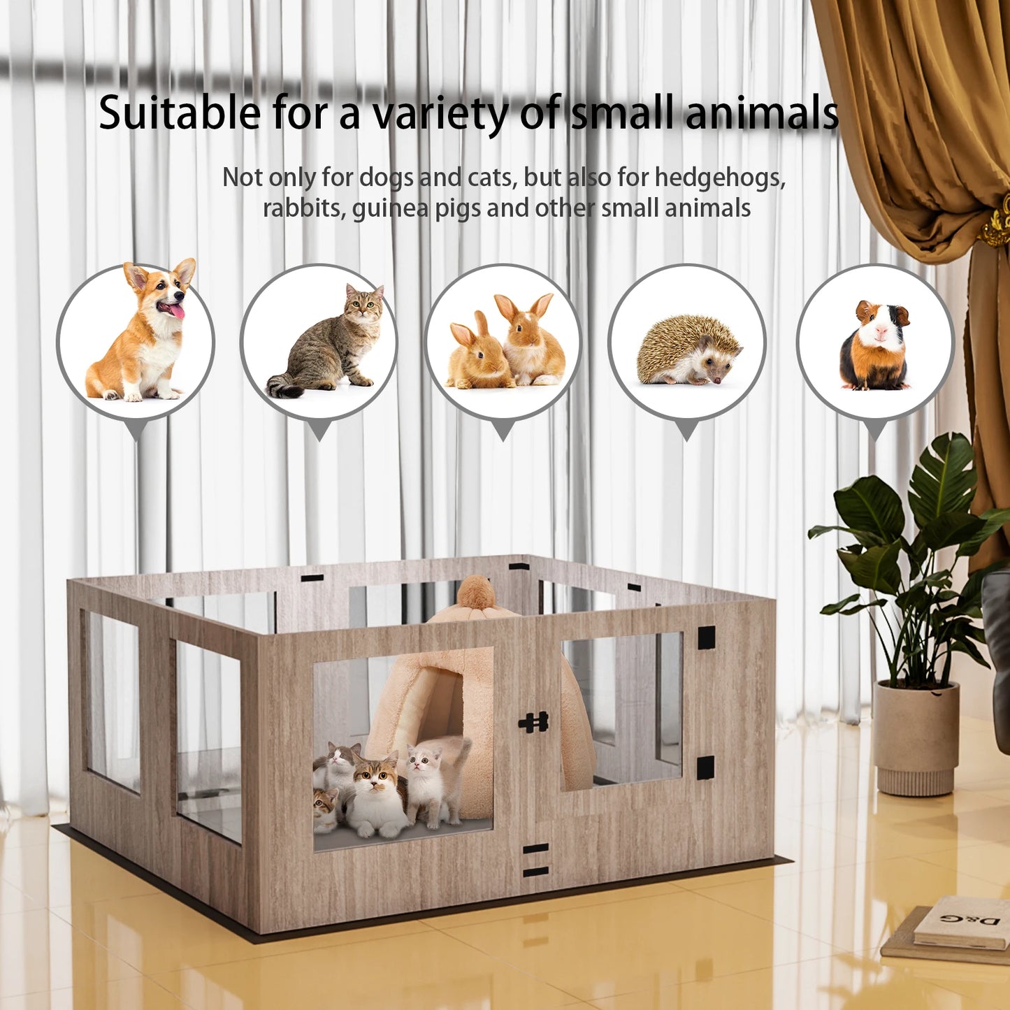 Tempered Glass Dog Playpen with Waterproof Mat