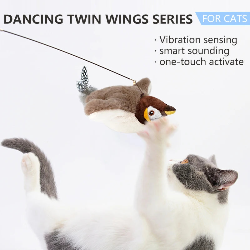 Touch-Activated Chirping Bird Cat Toy with Catnip