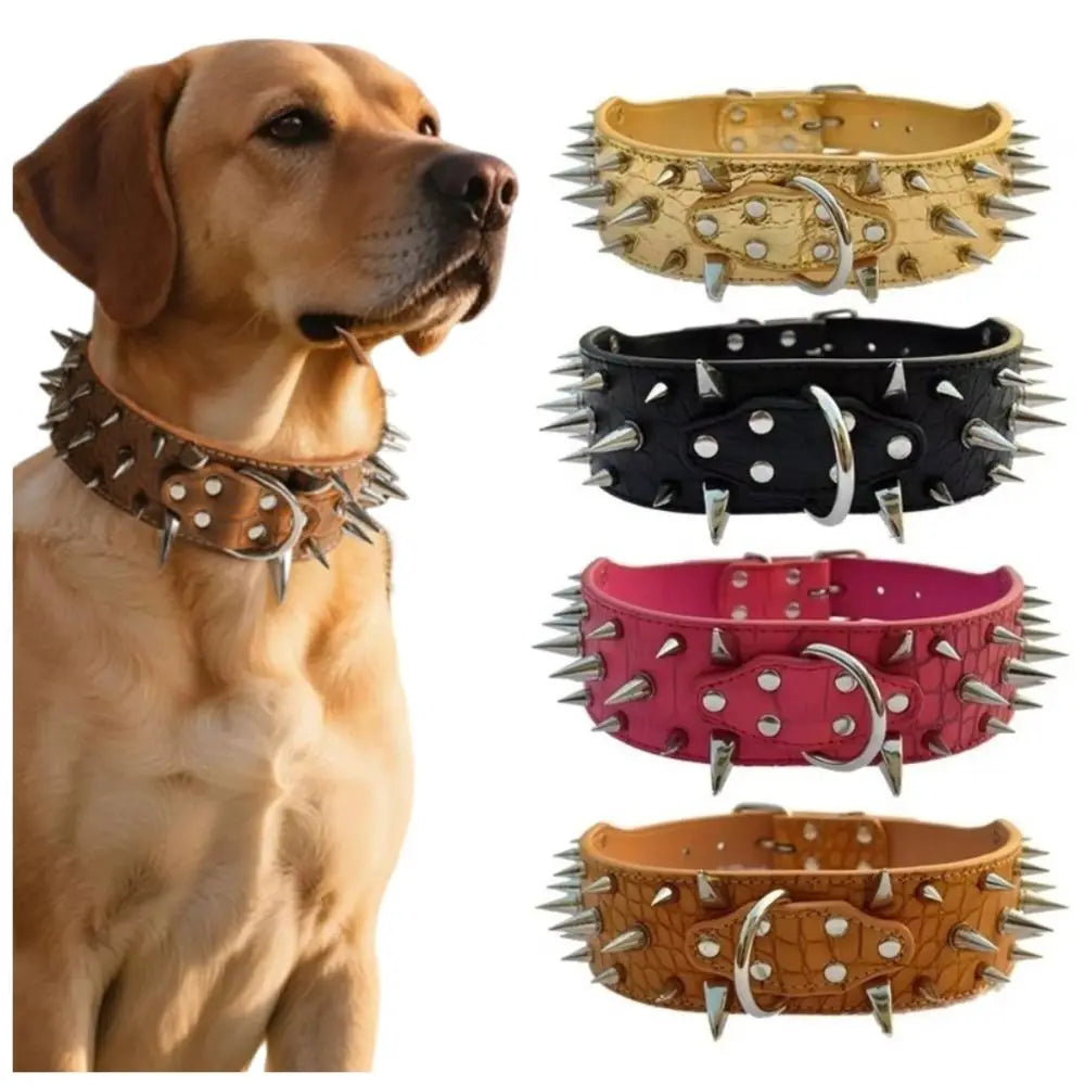 Spiked Dog Collar with Adjustable PU Leather Strap