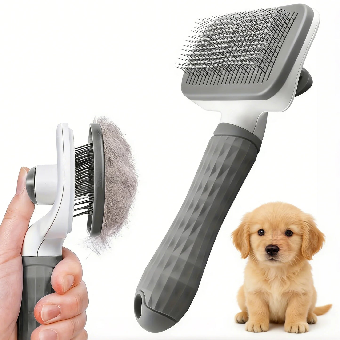 Self-Cleaning Pet Grooming Brush with One-Click Release