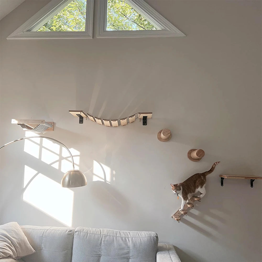 PETRAVEL Wall-Mounted Cat Climbing Shelf with Sisal Steps