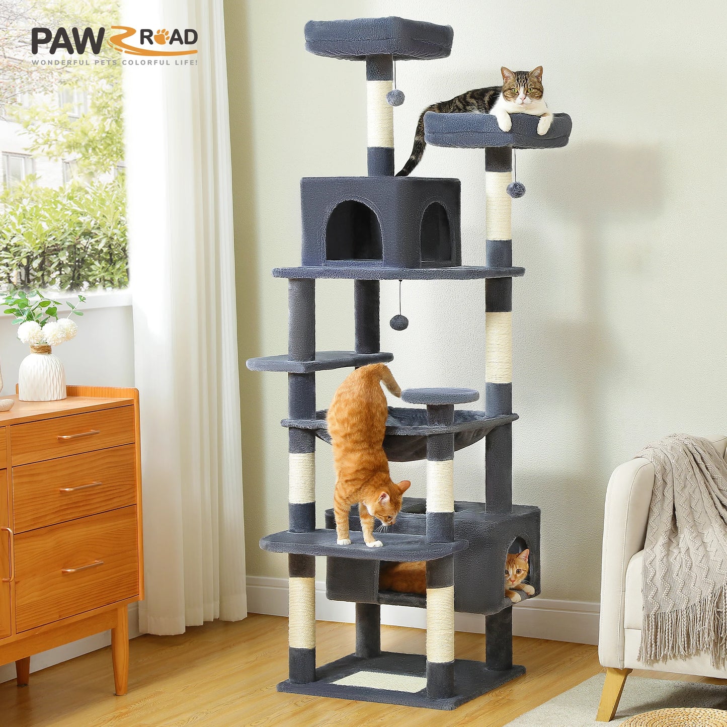 PAWZ Road Multi-Level Cat Tree Tower with Condo & Hammock