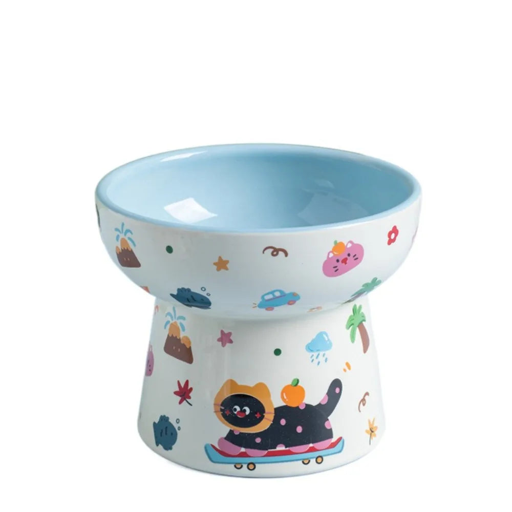 Elevated Ceramic Pet Bowl with Flat or Slanted Mouth