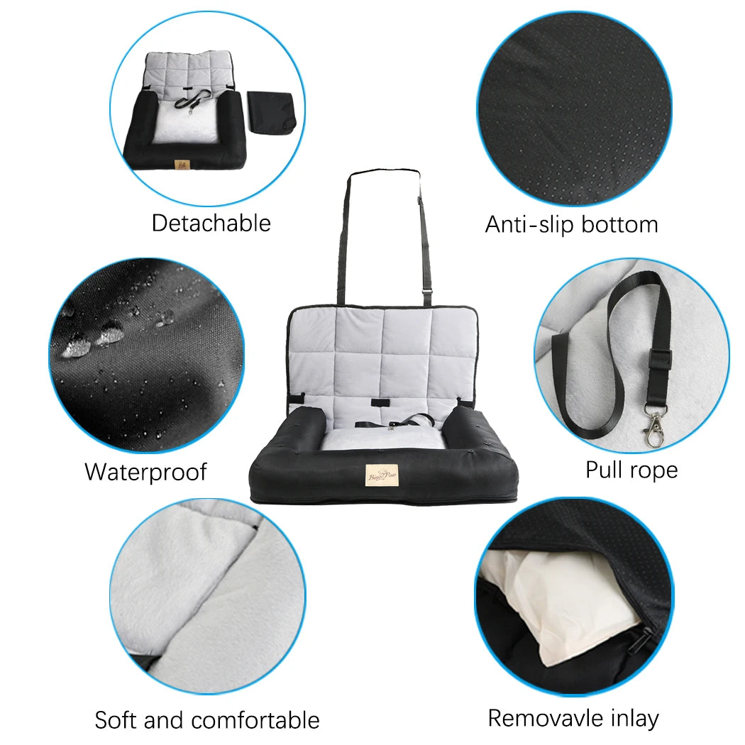 Waterproof Dog Car Seat Bed with Removable Pad