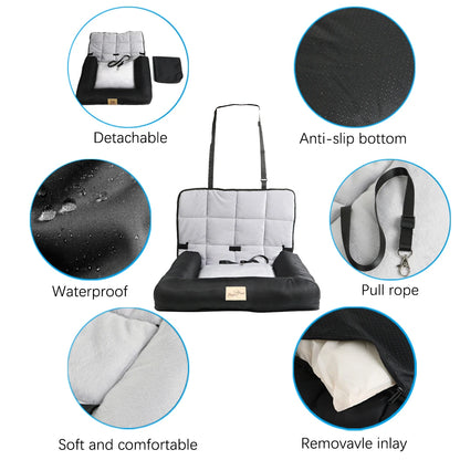 Waterproof Dog Car Seat Bed with Removable Pad