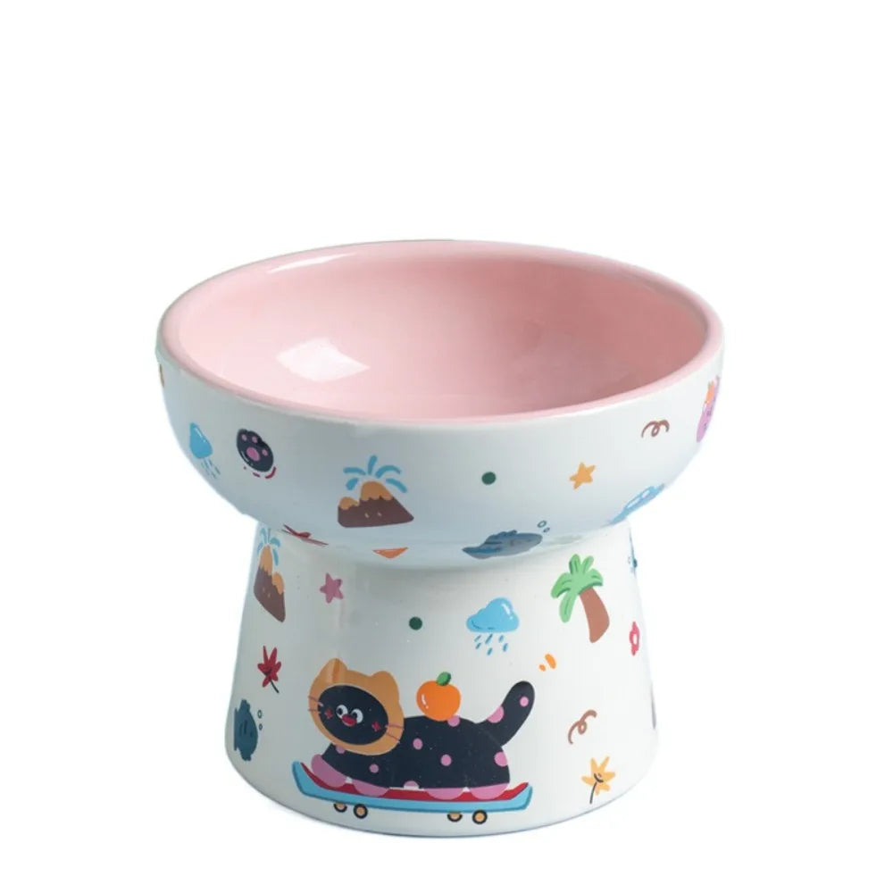 Elevated Ceramic Pet Bowl with Flat or Slanted Mouth