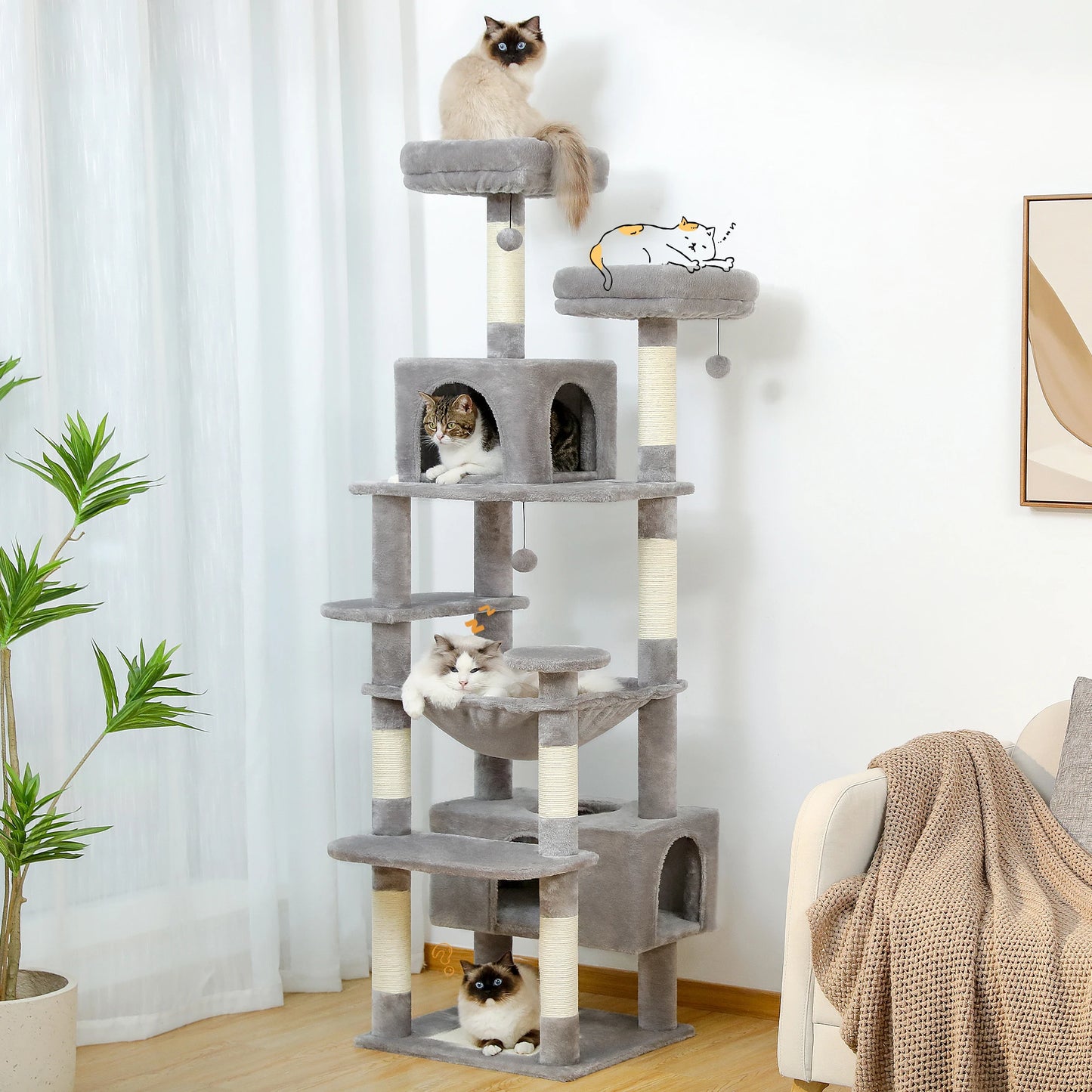 PAWZ Road Multi-Level Cat Tree Tower with Condo & Hammock