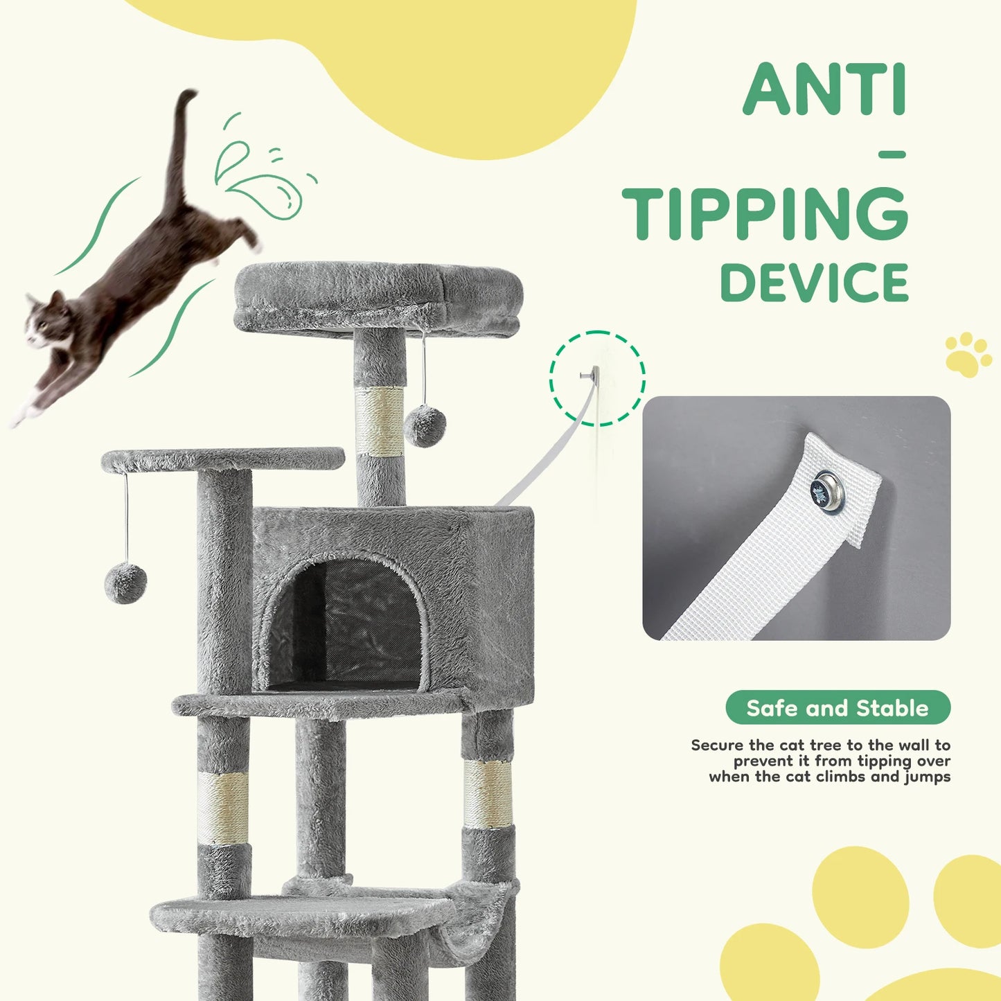 JHK 44-Inch Multi-Level Cat Tree with Condo & Hammock