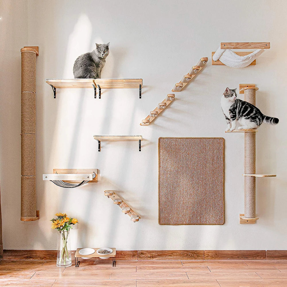 PETRAVEL Wall-Mounted Cat Climbing Shelf with Sisal Steps