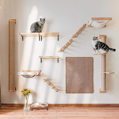 PETRAVEL Wall-Mounted Cat Climbing Shelf with Sisal Steps