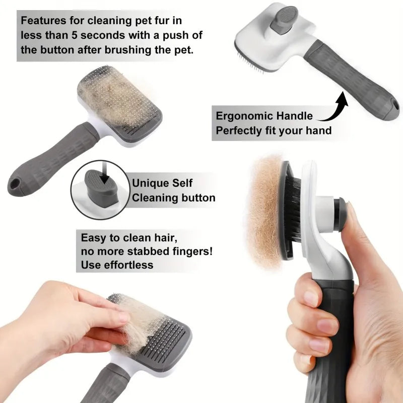 Self-Cleaning Pet Grooming Brush with One-Click Release