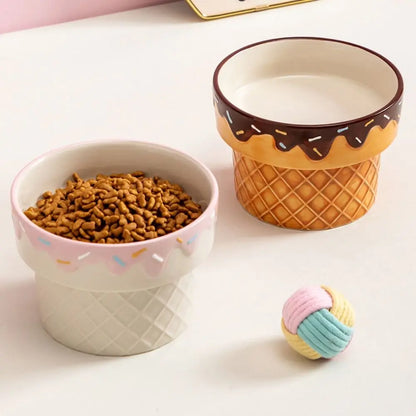 Elevated Ceramic Cat Bowl with Wide Opening