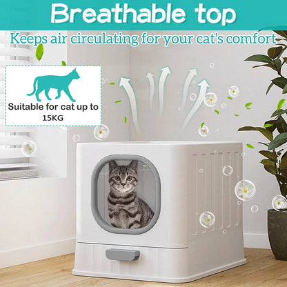 Enclosed Cat Litter Box with Scoop and Lid