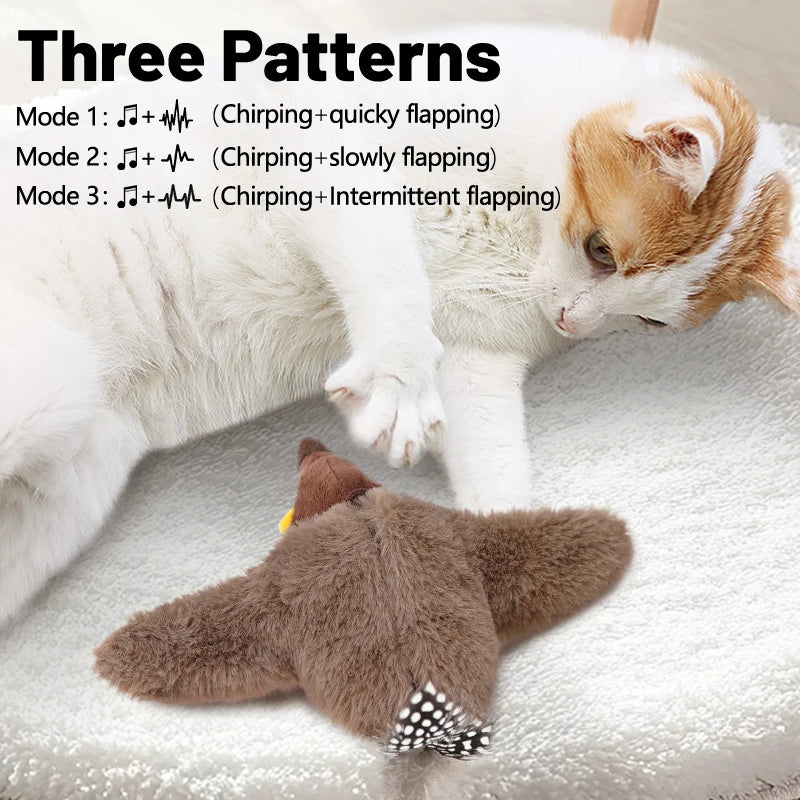 Touch-Activated Chirping Bird Cat Toy with Catnip