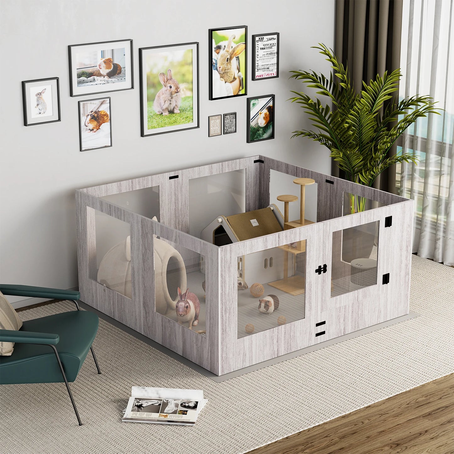 Tempered Glass Dog Playpen with Waterproof Mat