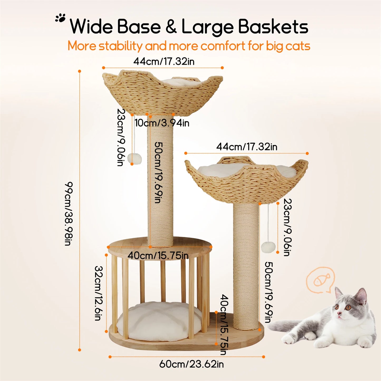 3-Tier Cat Tree Tower with Sisal Scratching Post