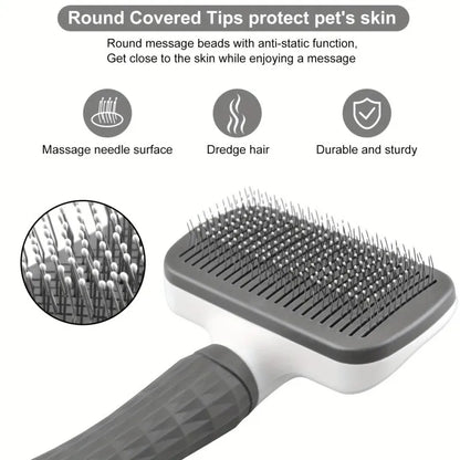 Self-Cleaning Pet Grooming Brush with One-Click Release