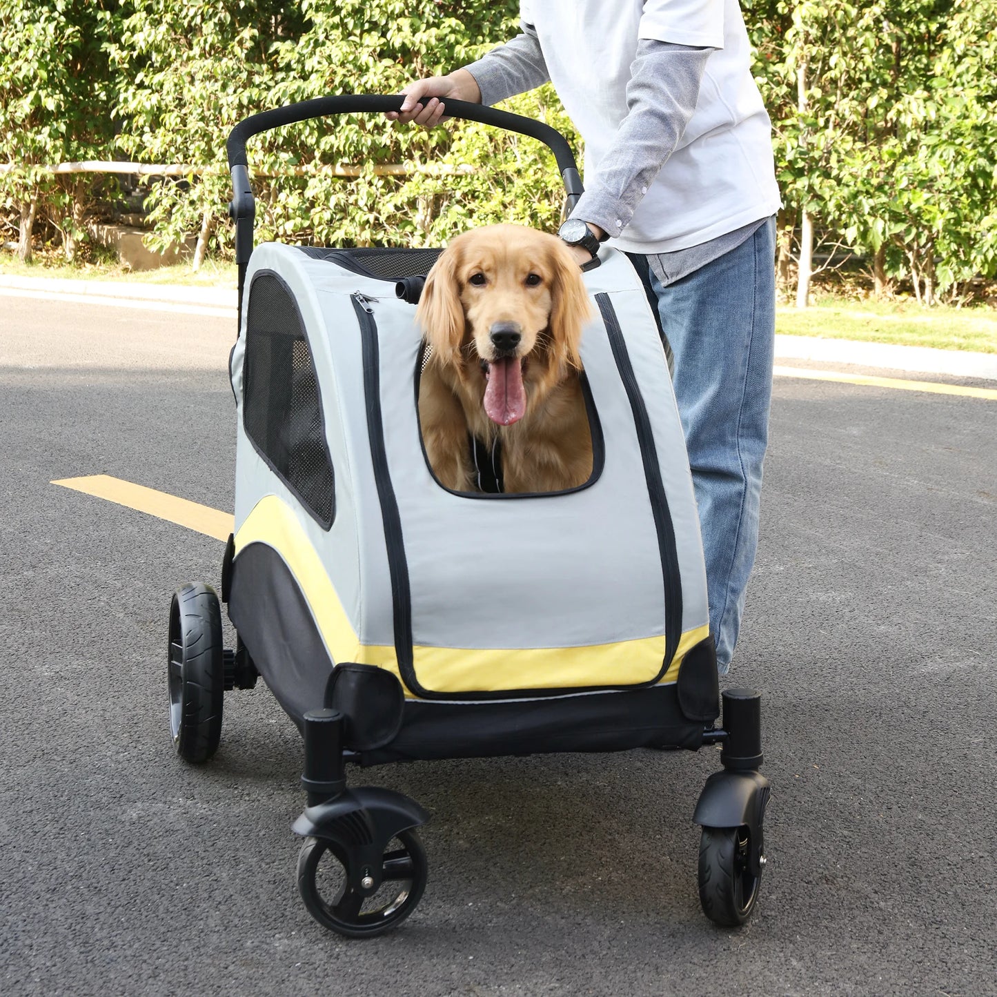 Foldable 4-Wheel Pet Stroller for Large Dogs & Cats