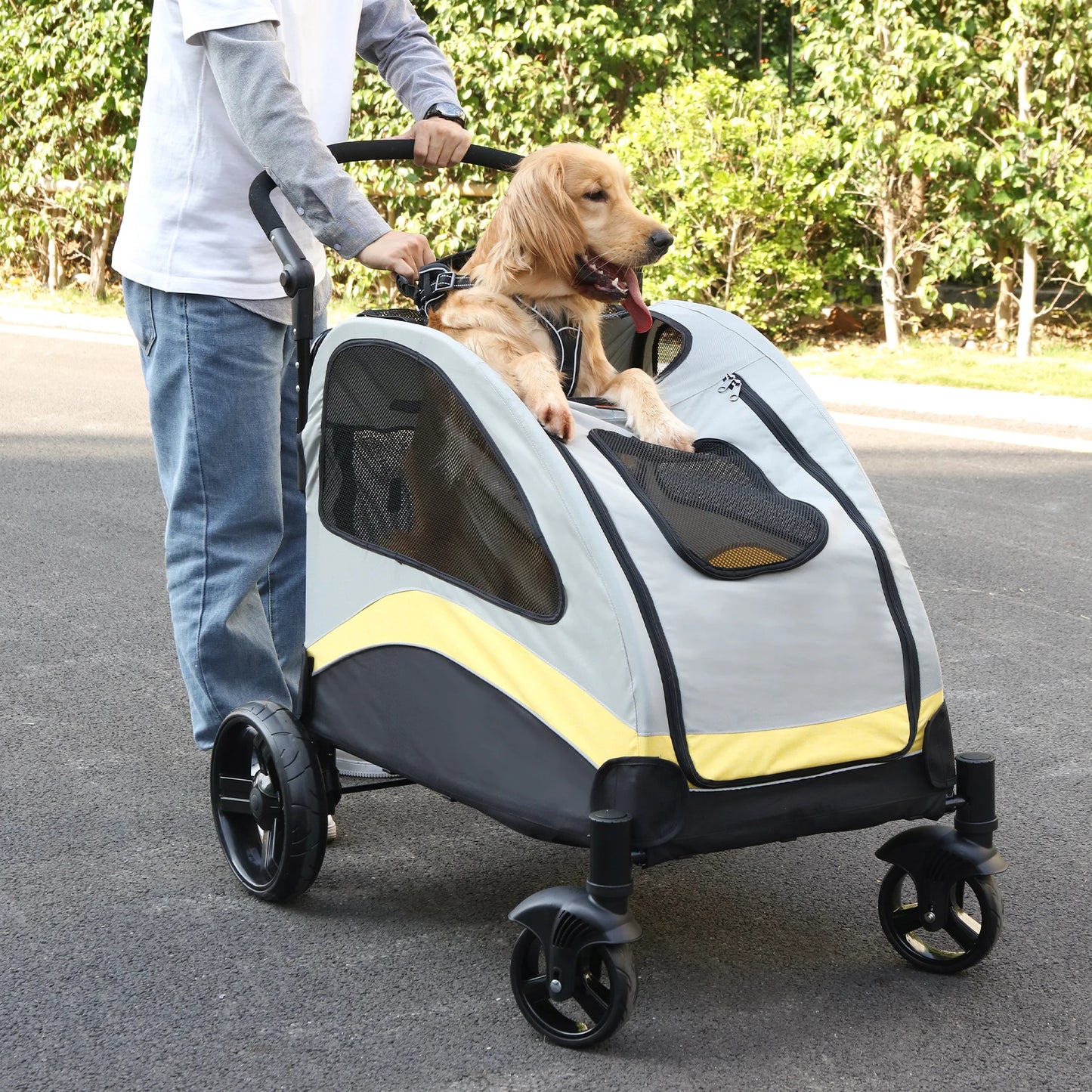 Foldable 4-Wheel Pet Stroller for Large Dogs & Cats