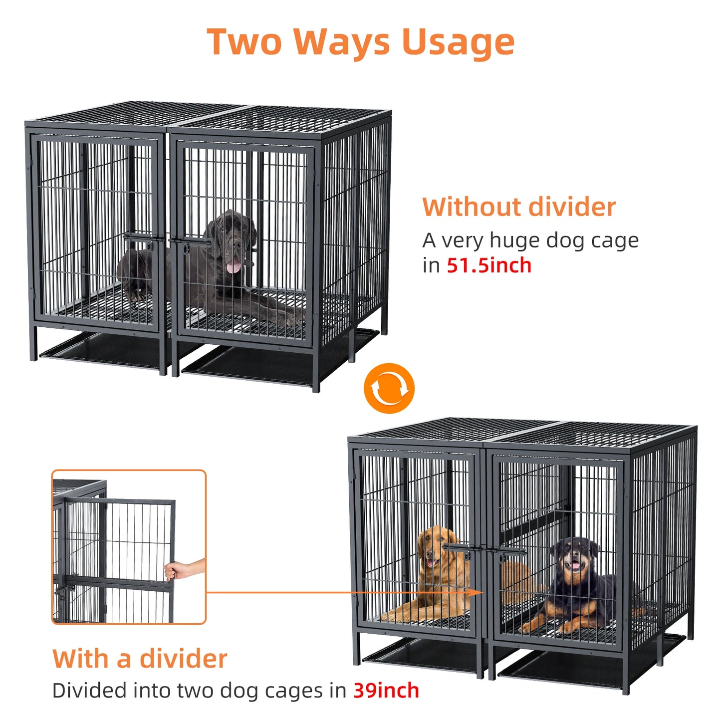 Heavy-Duty Metal Dog Crate with Removable Tray