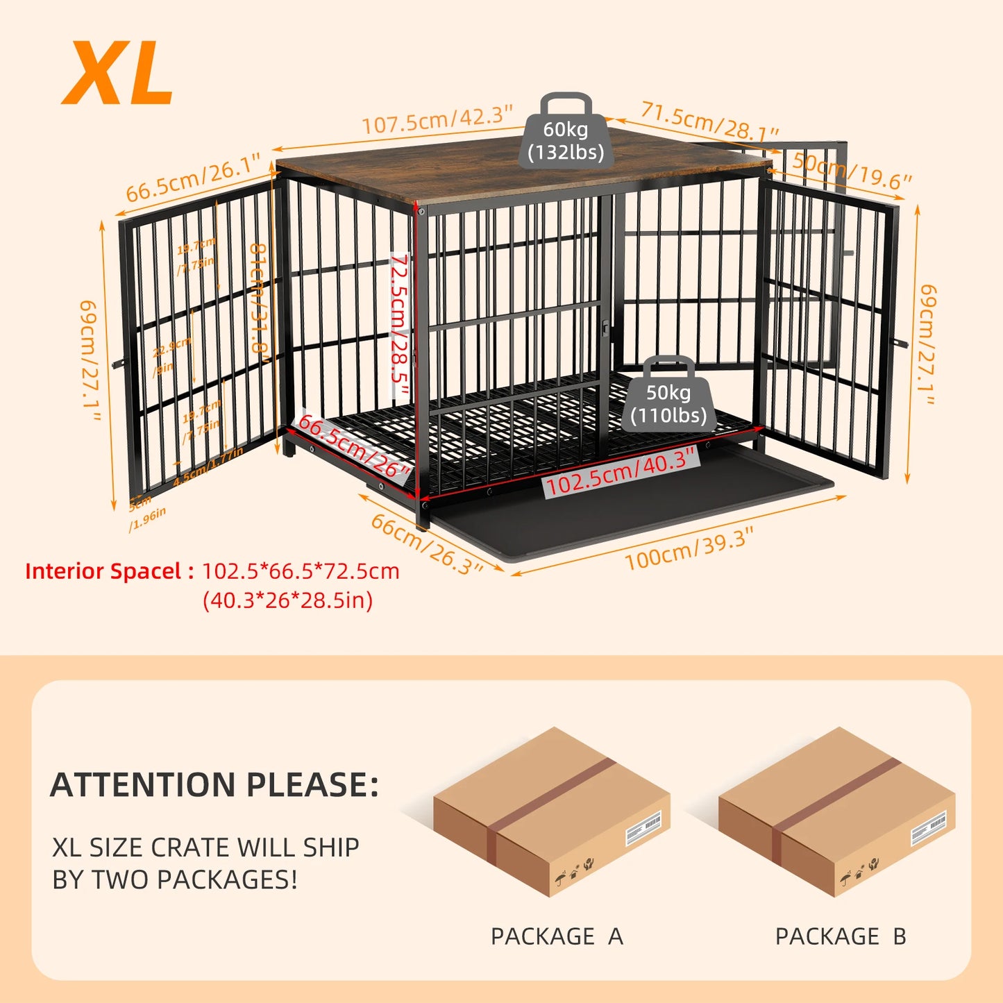 Furniture-Style Dog Crate with Removable Tray