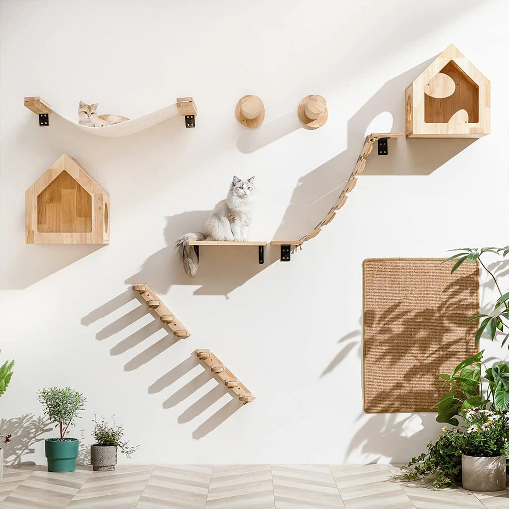 PETRAVEL Wall-Mounted Cat Climbing Shelf with Sisal Steps