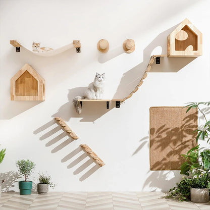 PETRAVEL Wall-Mounted Cat Climbing Shelf with Sisal Steps