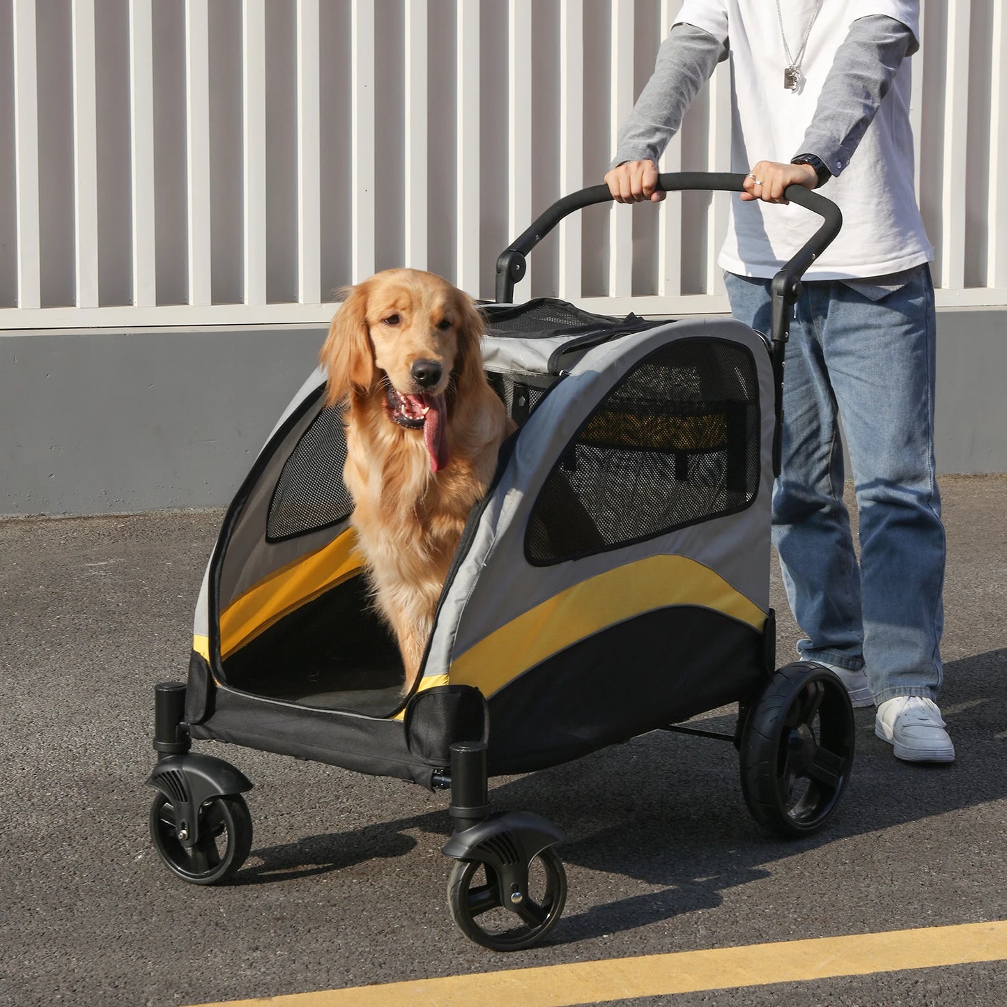Foldable 4-Wheel Pet Stroller for Large Dogs & Cats
