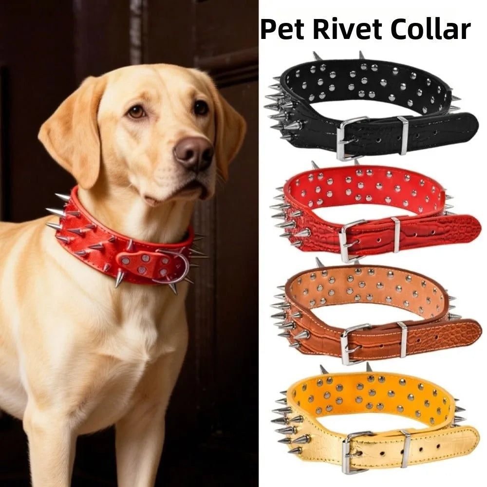 Spiked Dog Collar with Adjustable PU Leather Strap
