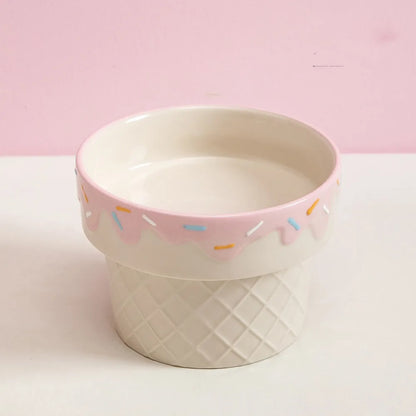 Elevated Ceramic Cat Bowl with Wide Opening