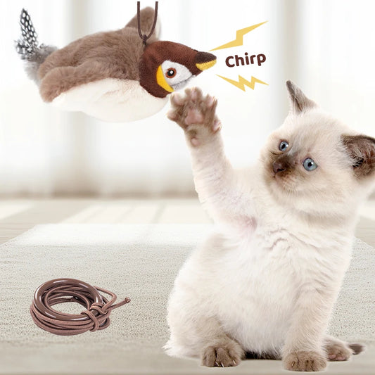 Touch-Activated Chirping Bird Cat Toy with Catnip