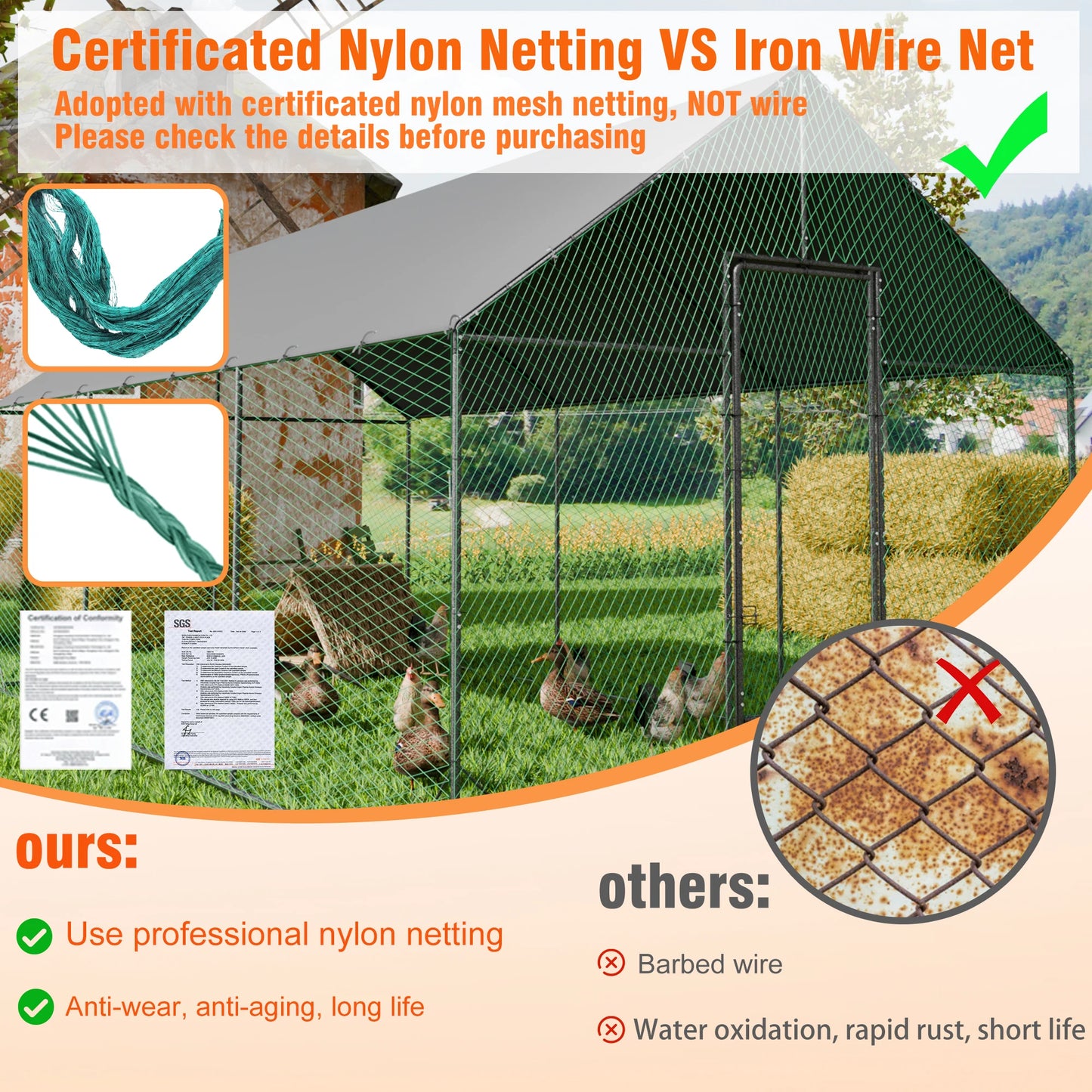 Walk-In Metal Chicken Coop with Cover and Netting