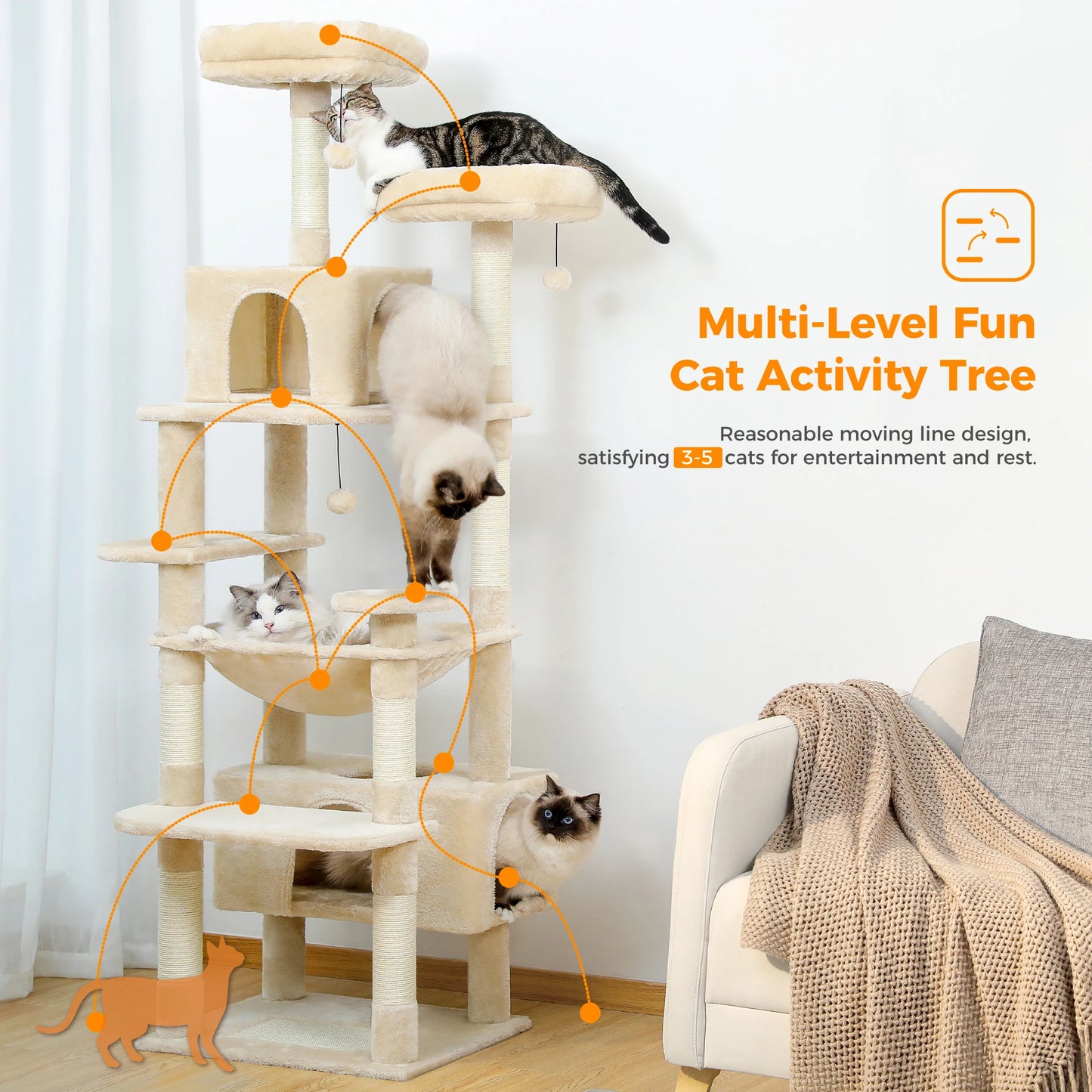 PAWZ Road Multi-Level Cat Tree Tower with Condo & Hammock