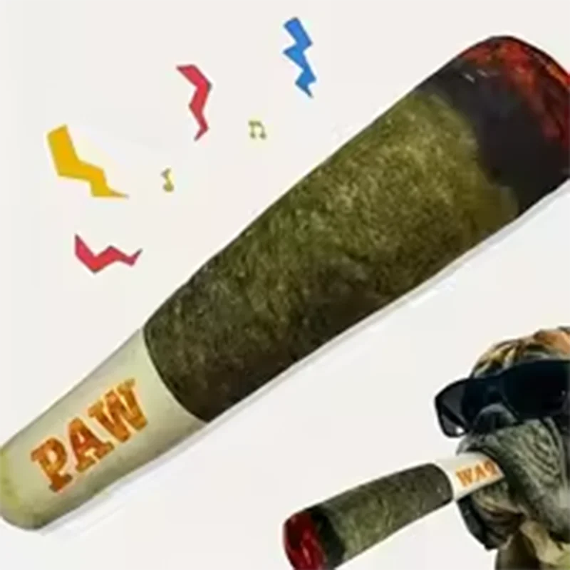 Plush Squeaky Dog Toy in Cigar Design