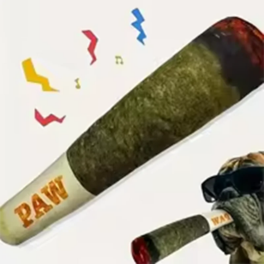 Plush Squeaky Dog Toy in Cigar Design