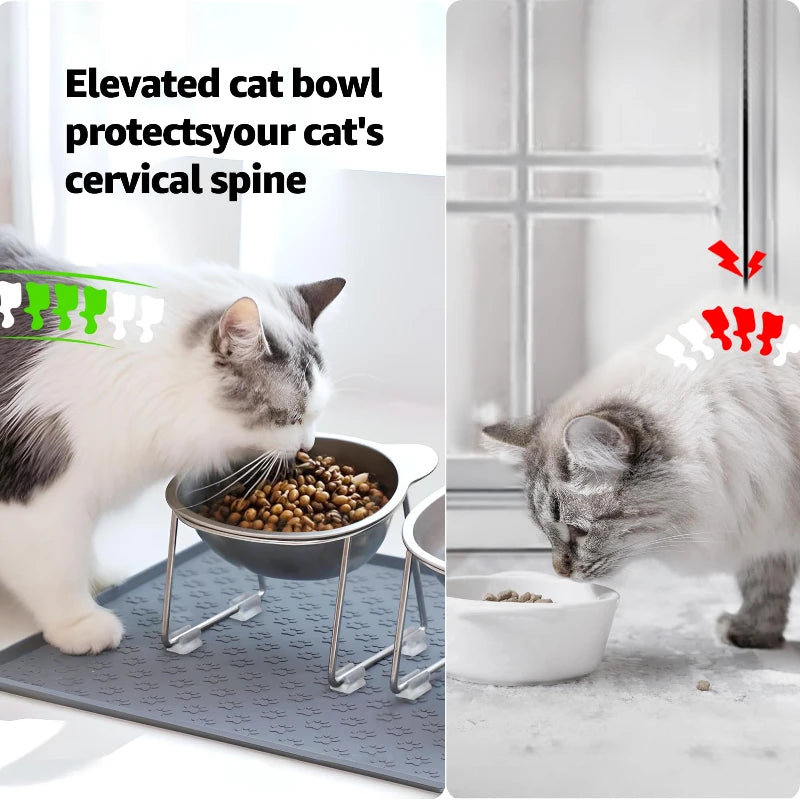 304 Stainless Steel Raised Cat Bowl with Tilted Design