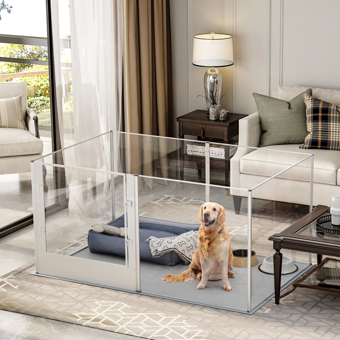 Heavy-Duty Acrylic Dog Playpen with Waterproof Mat