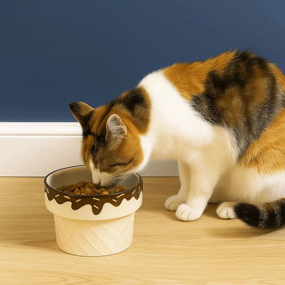 Elevated Ceramic Cat Bowl with Wide Opening