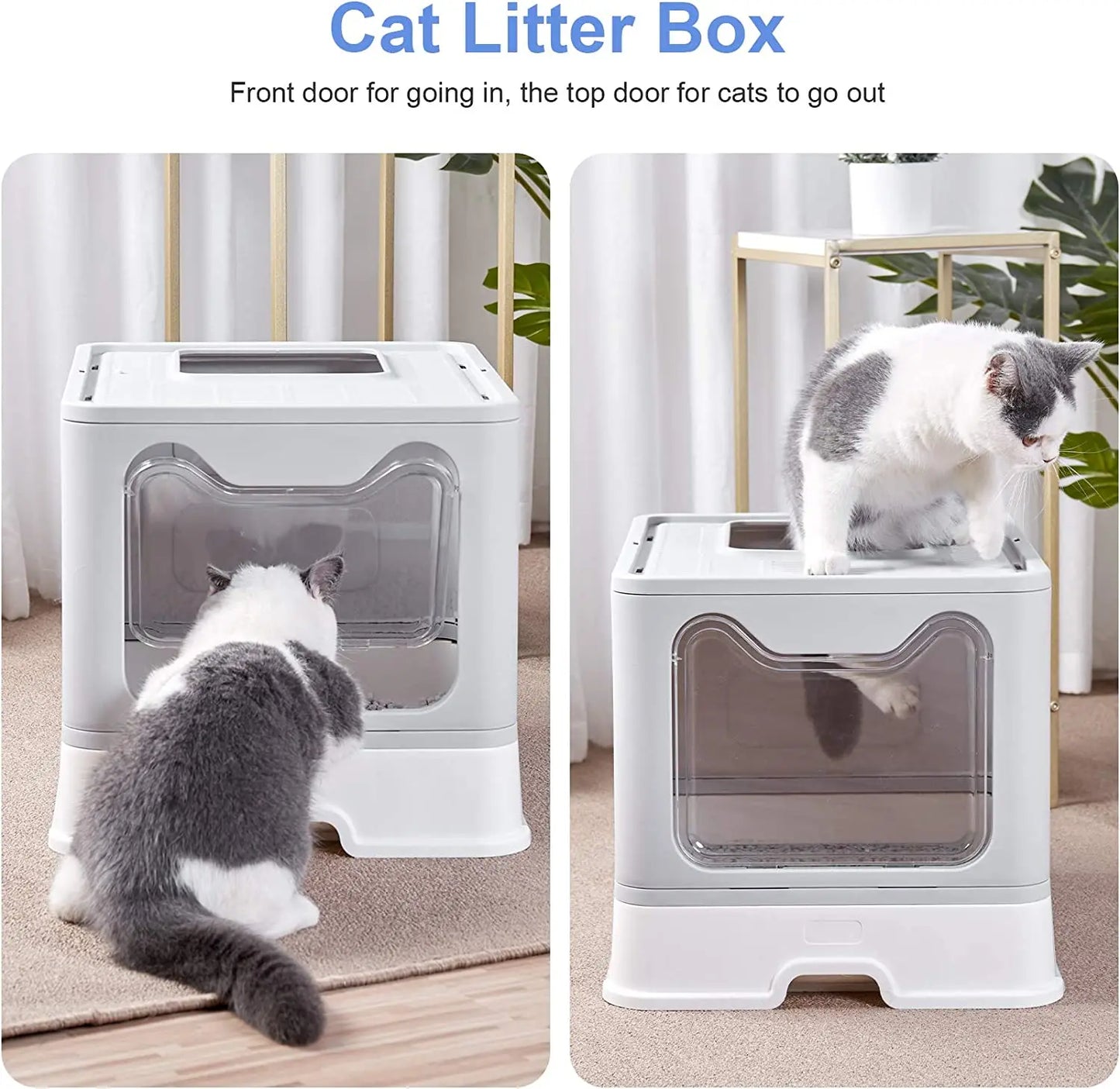 Foldable Hooded Cat Litter Box with Scoop and Drawer