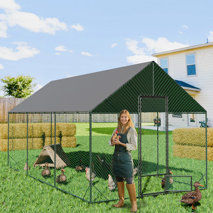 Walk-In Metal Chicken Coop with Cover and Netting